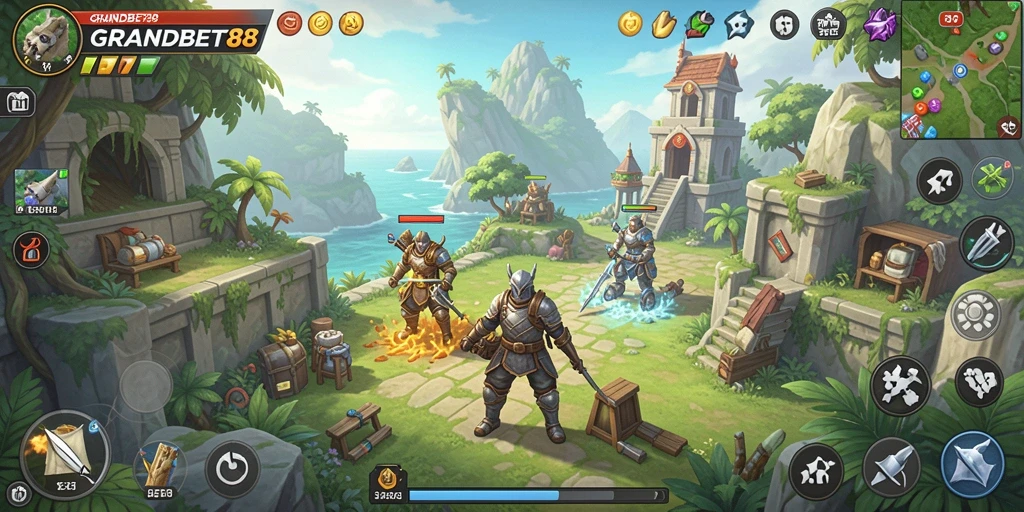 Screenshot menunjukkan eksplorasi mendalam di dunia Open World GRANDBET88.