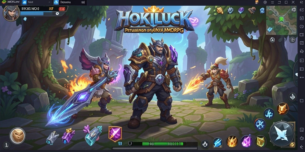Skrinsut gameplay HOKILUCK yang menunjukkan pertarungan epik dalam MMORPG.