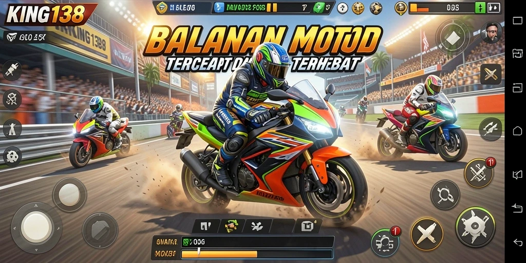Tampilan gameplay seru dalam balapan motor KING138.