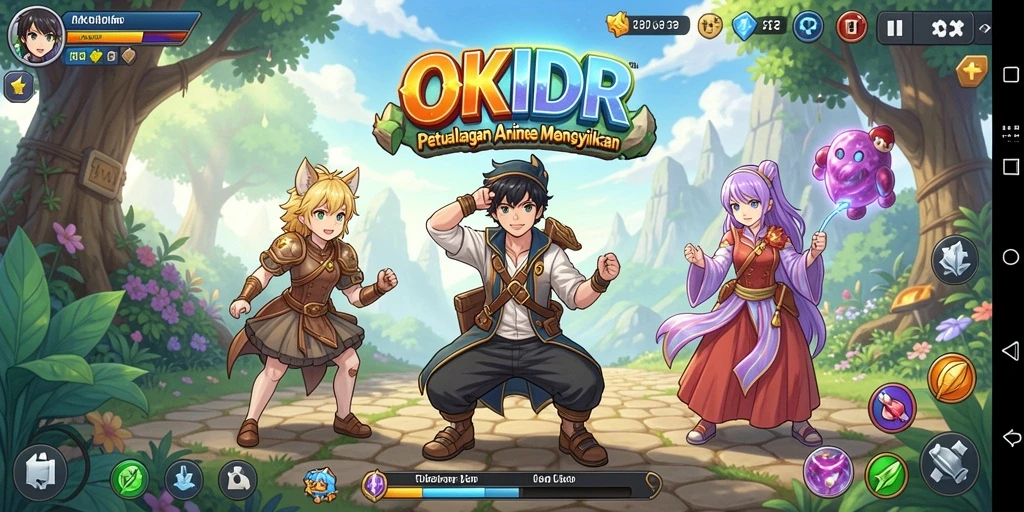 Screenshot utama OKIDR menampilkan karakter anime dalam aksi yang menegangkan.