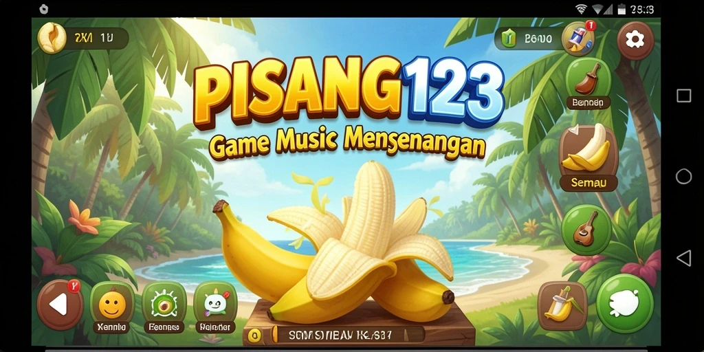 Tampilan utama PISANG123 menampilkan berbagai pilihan lagu dan antarmuka yang menarik.