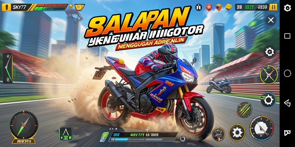 Gameplay seru dan menantang di SKY77 saat balapan motor.