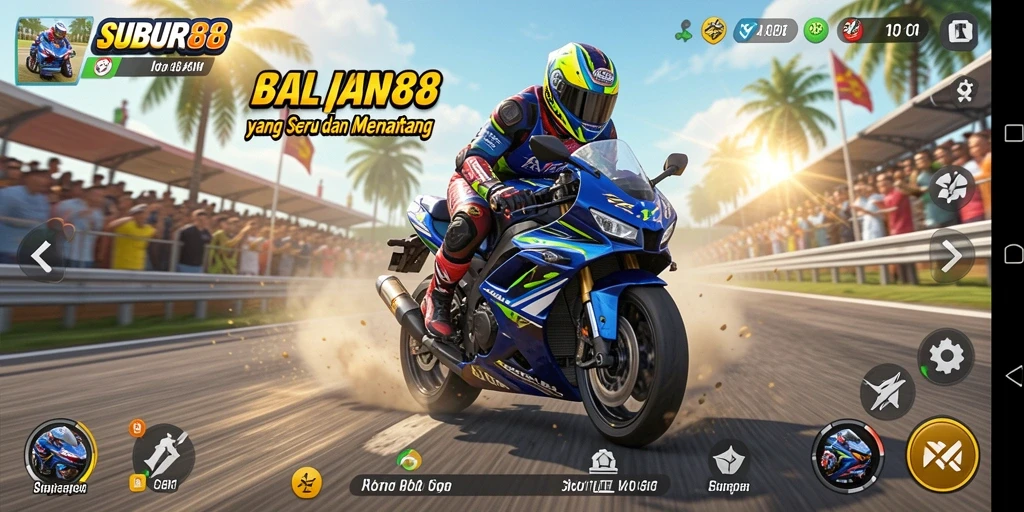 Gameplay seru SUBUR88 dalam balapan motor.